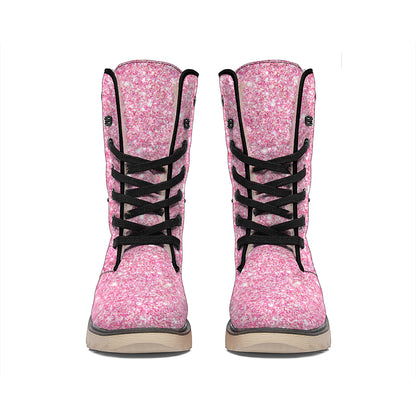 Pink (NOT Real) Glitter Print Winter Boots