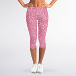 Pink (NOT Real) Glitter Print Women's Capri Leggings