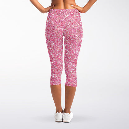 Pink (NOT Real) Glitter Print Women's Capri Leggings