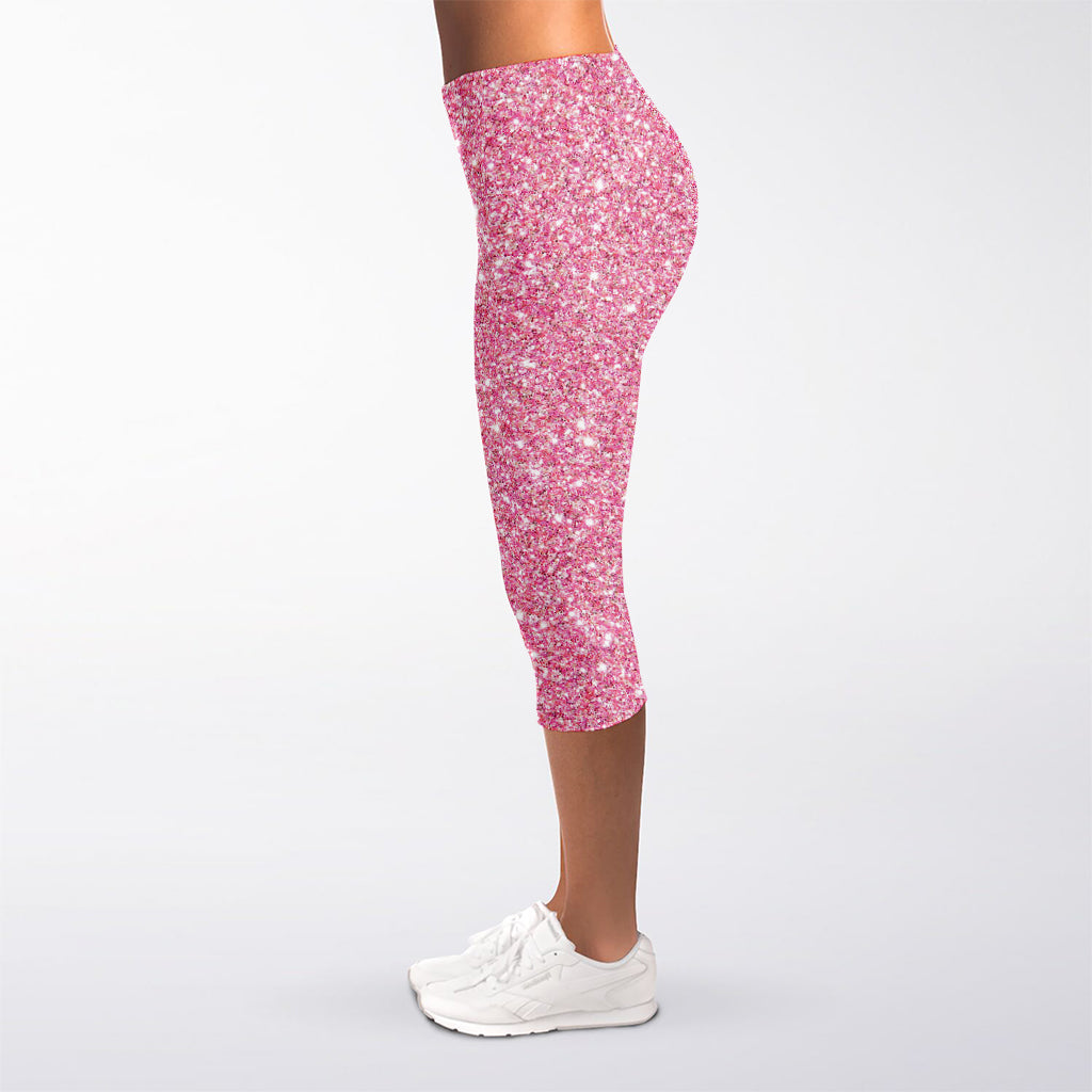 Pink (NOT Real) Glitter Print Women's Capri Leggings