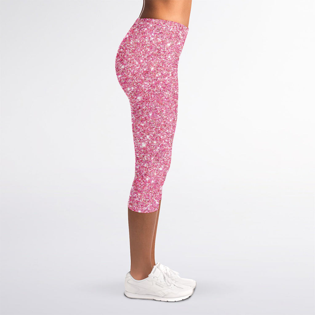 Pink (NOT Real) Glitter Print Women's Capri Leggings