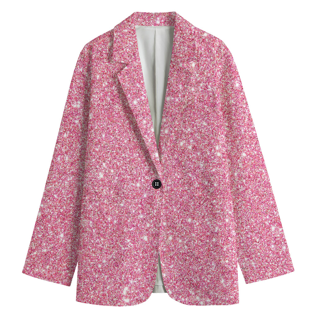 Pink (NOT Real) Glitter Print Women's Cotton Blazer