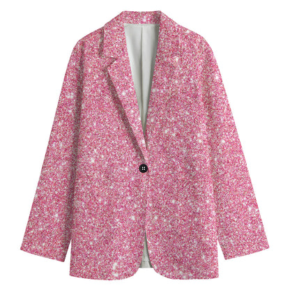 Pink (NOT Real) Glitter Print Women's Cotton Blazer
