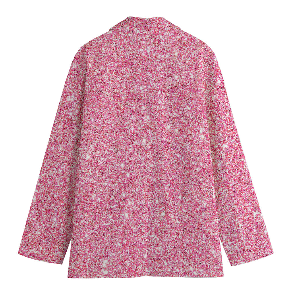 Pink (NOT Real) Glitter Print Women's Cotton Blazer