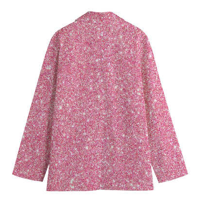 Pink (NOT Real) Glitter Print Women's Cotton Blazer