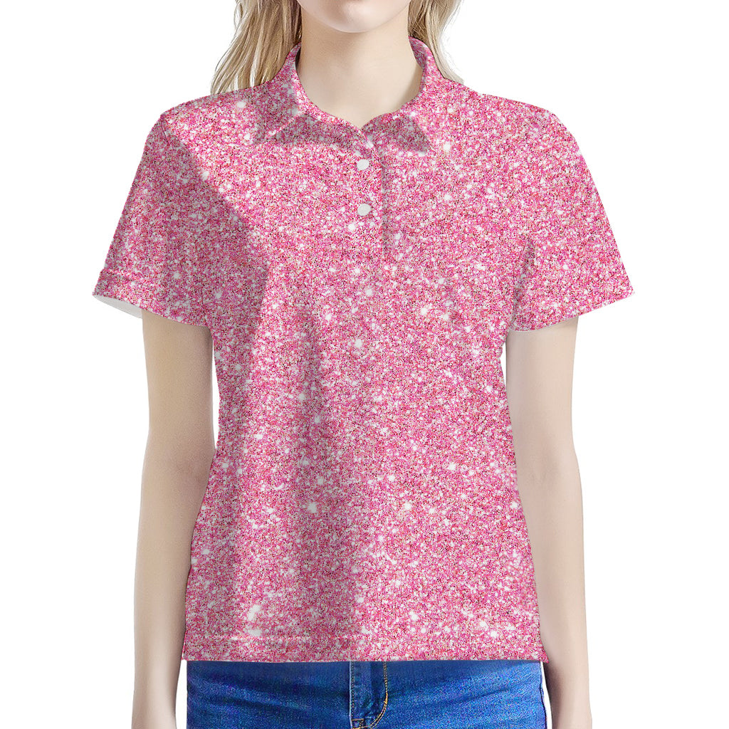 Pink (NOT Real) Glitter Print Women's Polo Shirt