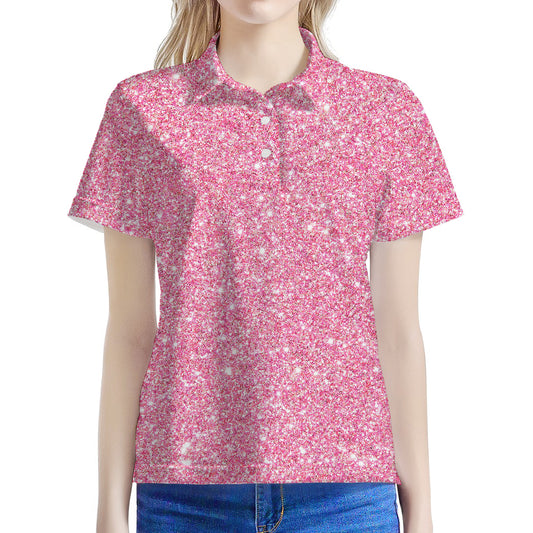 Pink (NOT Real) Glitter Print Women's Polo Shirt