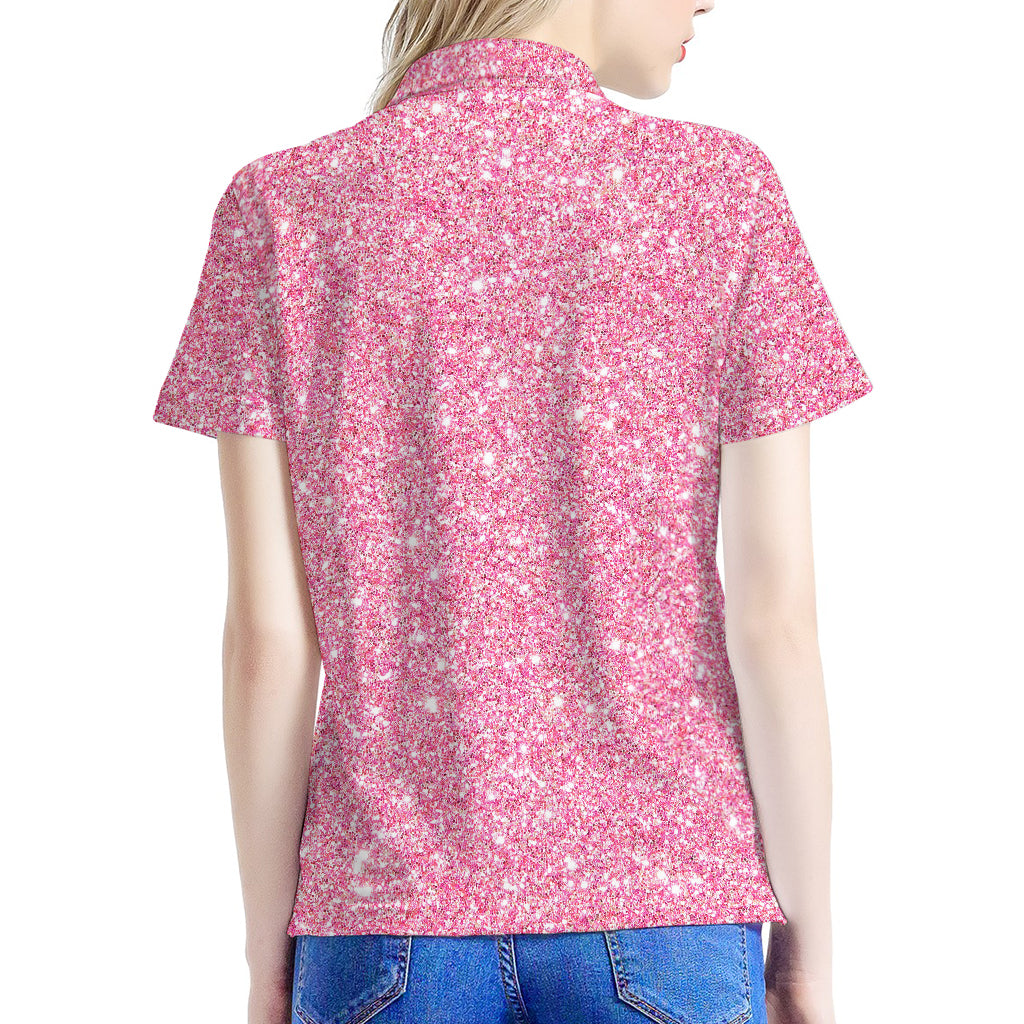 Pink (NOT Real) Glitter Print Women's Polo Shirt