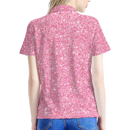 Pink (NOT Real) Glitter Print Women's Polo Shirt