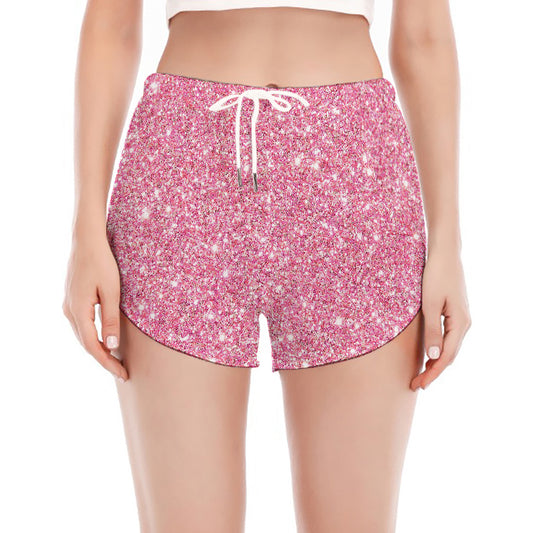 Pink (NOT Real) Glitter Print Women's Split Running Shorts