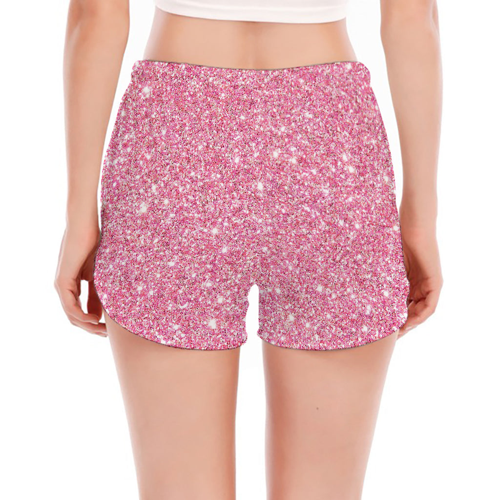 Pink (NOT Real) Glitter Print Women's Split Running Shorts