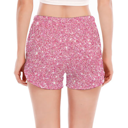 Pink (NOT Real) Glitter Print Women's Split Running Shorts