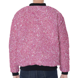 Pink (NOT Real) Glitter Print Zip Sleeve Bomber Jacket