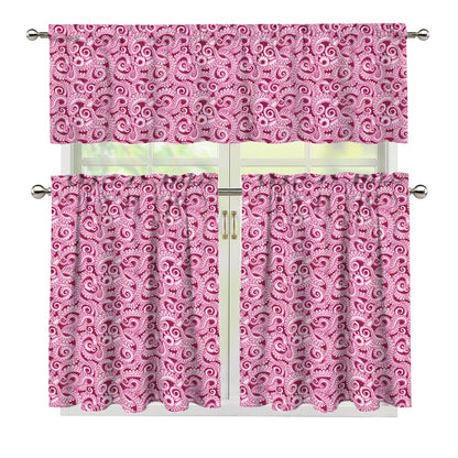 Pink Octopus Tentacles Pattern Print 3 Piece Kitchen Curtains