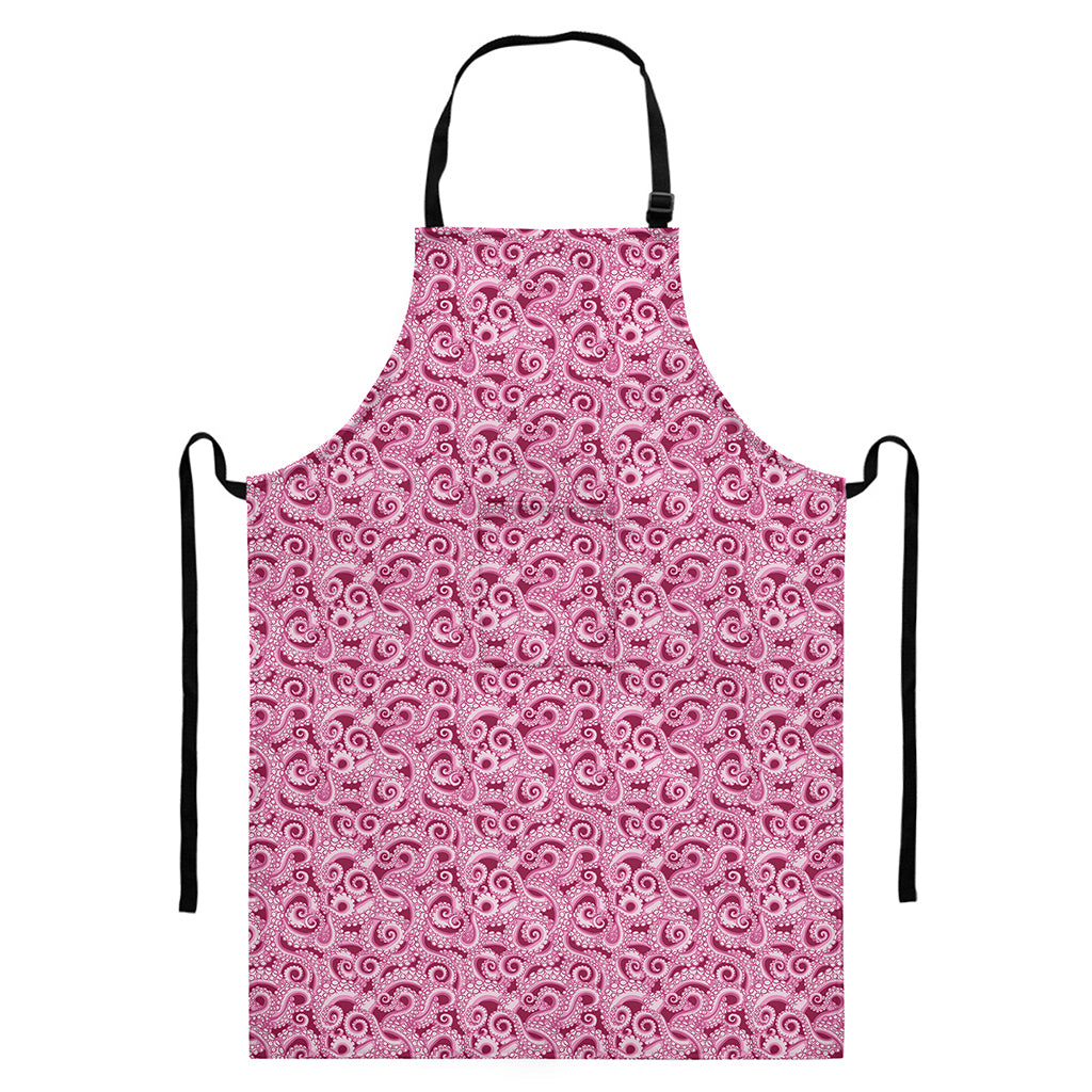 Pink Octopus Tentacles Pattern Print Bib Apron With Pocket