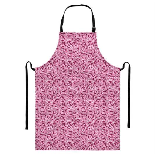 Pink Octopus Tentacles Pattern Print Bib Apron With Pocket