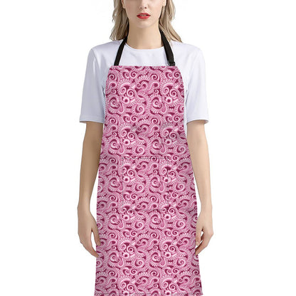 Pink Octopus Tentacles Pattern Print Bib Apron With Pocket