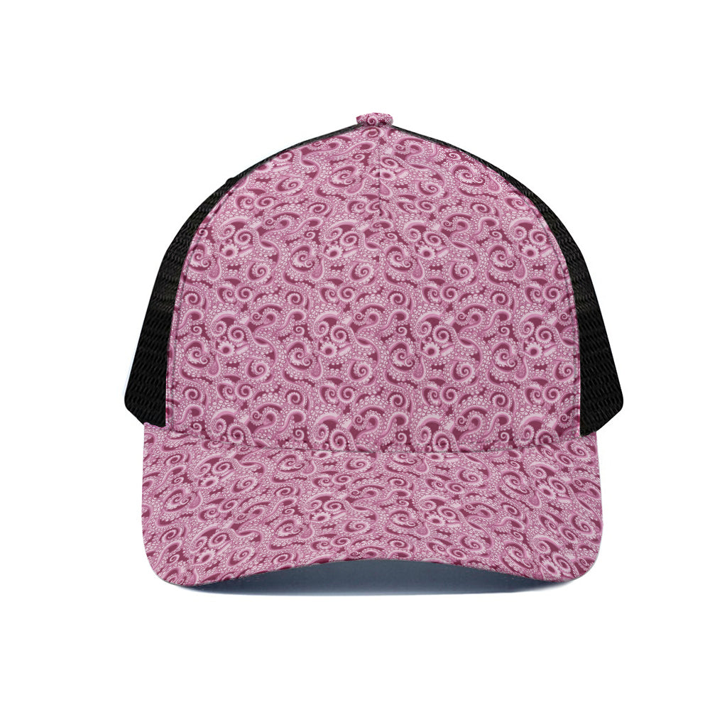 Pink Octopus Tentacles Pattern Print Black Mesh Trucker Cap
