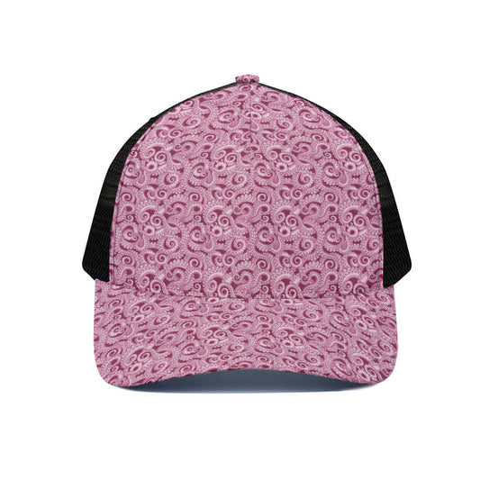 Pink Octopus Tentacles Pattern Print Black Mesh Trucker Cap