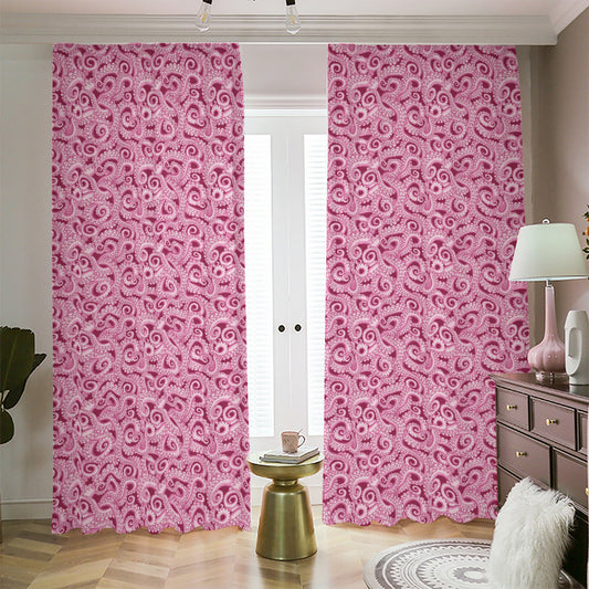 Pink Octopus Tentacles Pattern Print Blackout Pencil Pleat Curtains