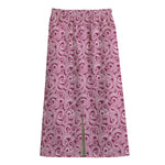 Pink Octopus Tentacles Pattern Print Cotton Front Slit Maxi Skirt