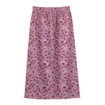 Pink Octopus Tentacles Pattern Print Cotton Front Slit Maxi Skirt