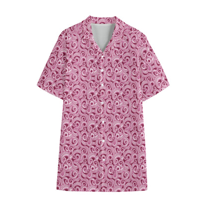 Pink Octopus Tentacles Pattern Print Cotton Hawaiian Shirt