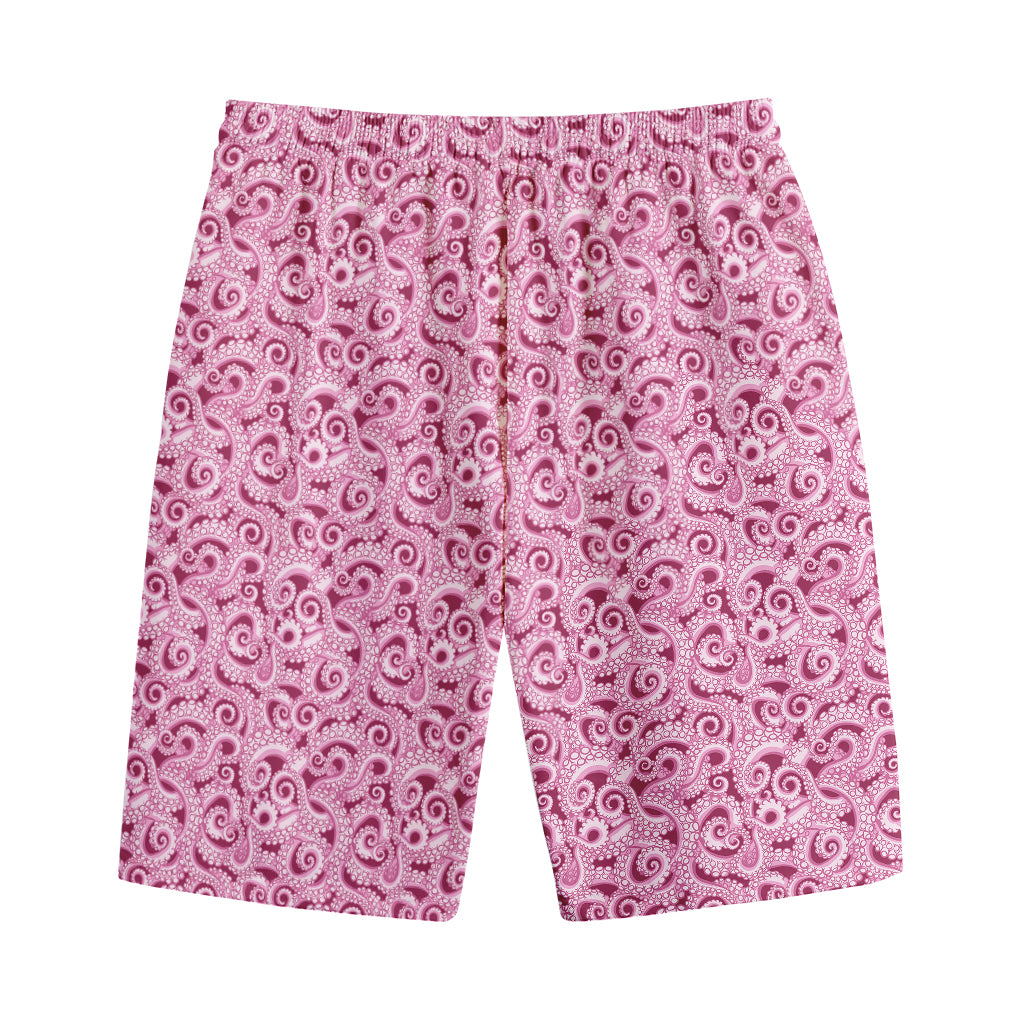 Pink Octopus Tentacles Pattern Print Cotton Shorts
