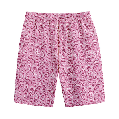 Pink Octopus Tentacles Pattern Print Cotton Shorts