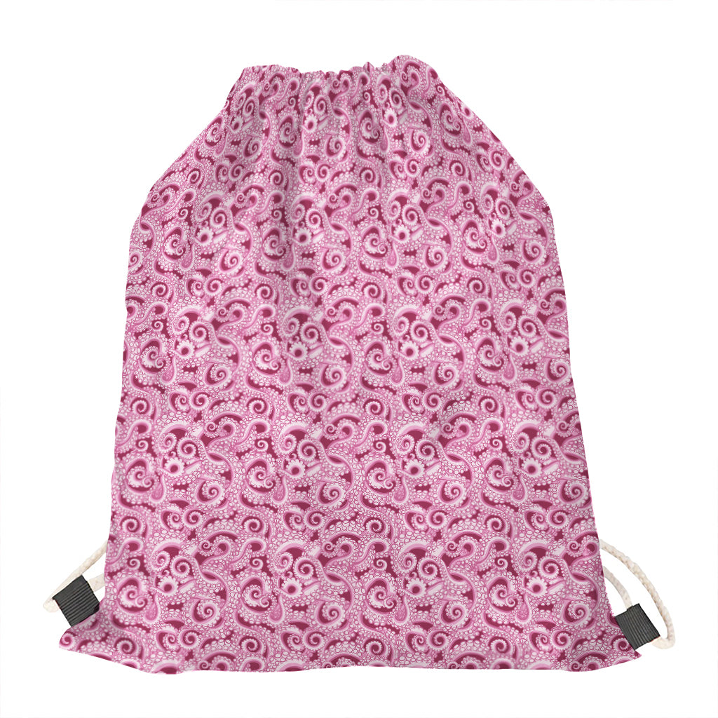 Pink Octopus Tentacles Pattern Print Drawstring Bag