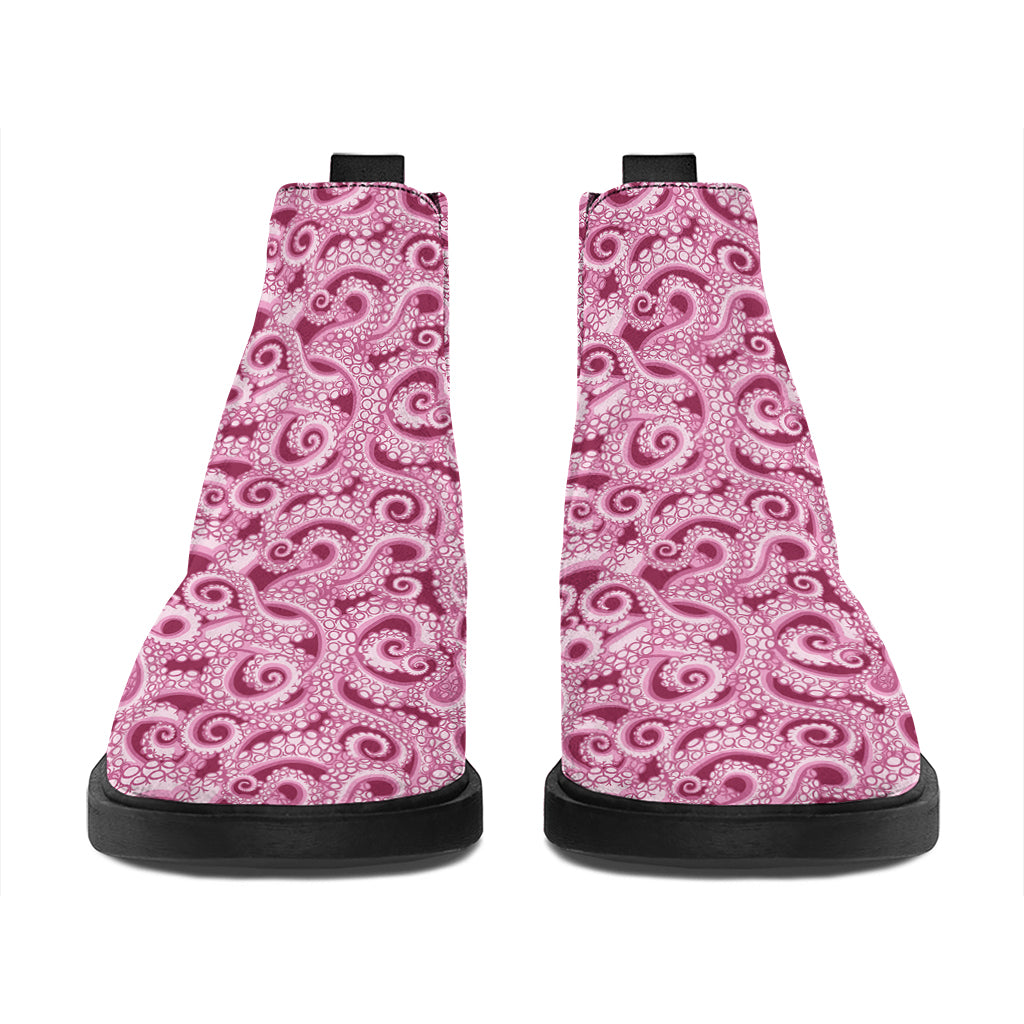 Pink Octopus Tentacles Pattern Print Flat Ankle Boots