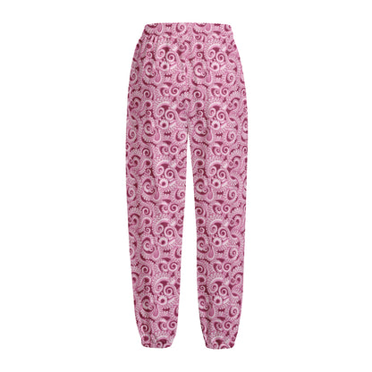 Pink Octopus Tentacles Pattern Print Fleece Lined Knit Pants