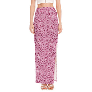 Pink Octopus Tentacles Pattern Print High Slit Maxi Skirt