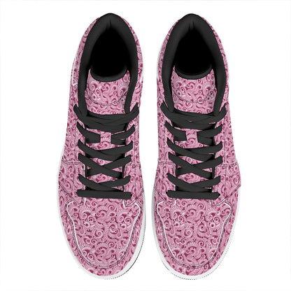 Pink Octopus Tentacles Pattern Print High Top Leather Sneakers