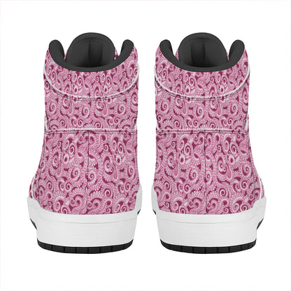 Pink Octopus Tentacles Pattern Print High Top Leather Sneakers