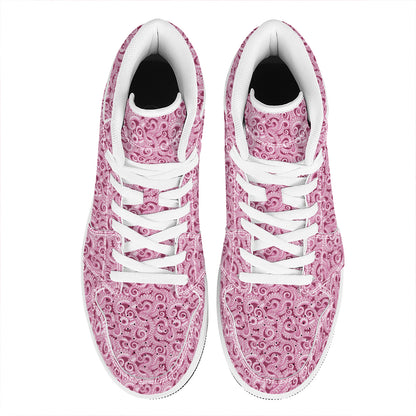 Pink Octopus Tentacles Pattern Print High Top Leather Sneakers