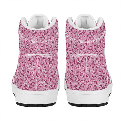 Pink Octopus Tentacles Pattern Print High Top Leather Sneakers