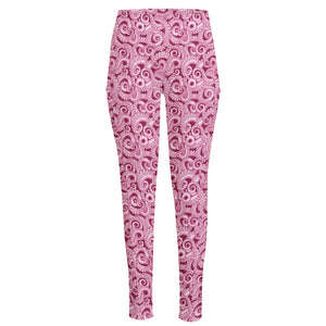 Pink Octopus Tentacles Pattern Print High-Waisted Pocket Leggings