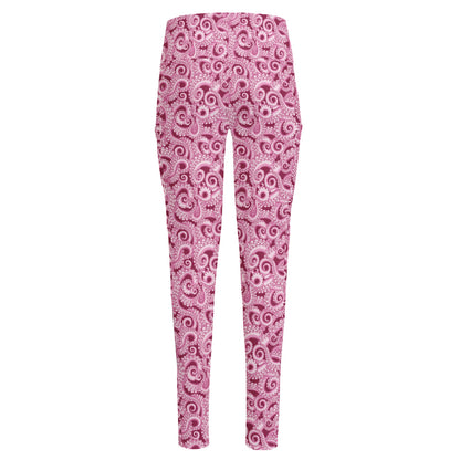 Pink Octopus Tentacles Pattern Print High-Waisted Pocket Leggings