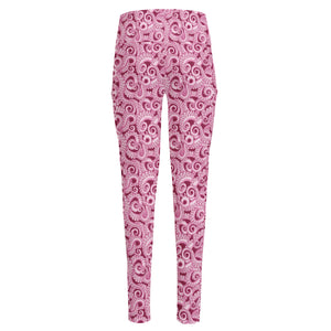 Pink Octopus Tentacles Pattern Print High-Waisted Pocket Leggings