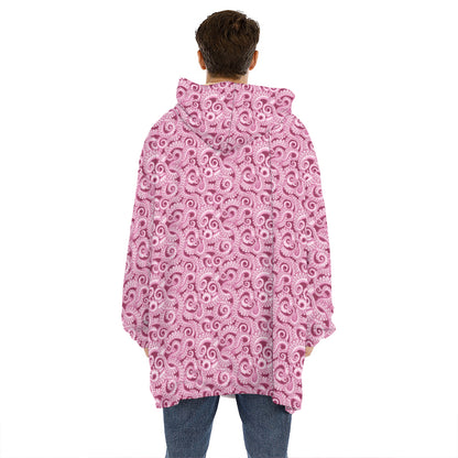 Pink Octopus Tentacles Pattern Print Hoodie Blanket