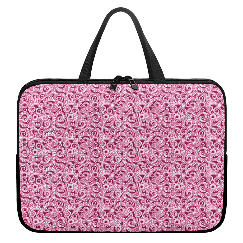 Pink Octopus Tentacles Pattern Print Laptop Sleeve With Handle