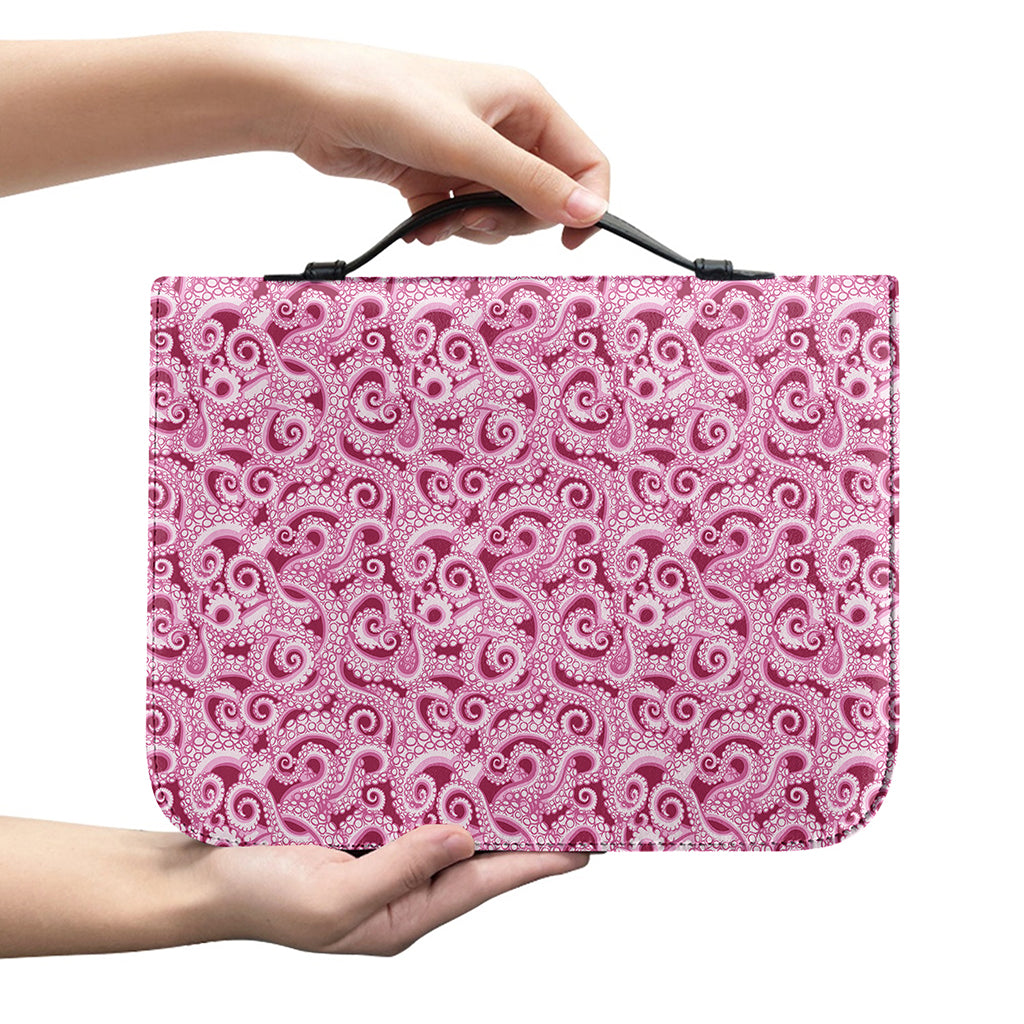 Pink Octopus Tentacles Pattern Print Leather Bible Cover