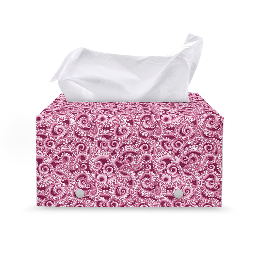 Pink Octopus Tentacles Pattern Print Leather Tissue Box Cover