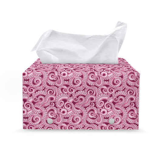 Pink Octopus Tentacles Pattern Print Leather Tissue Box Cover