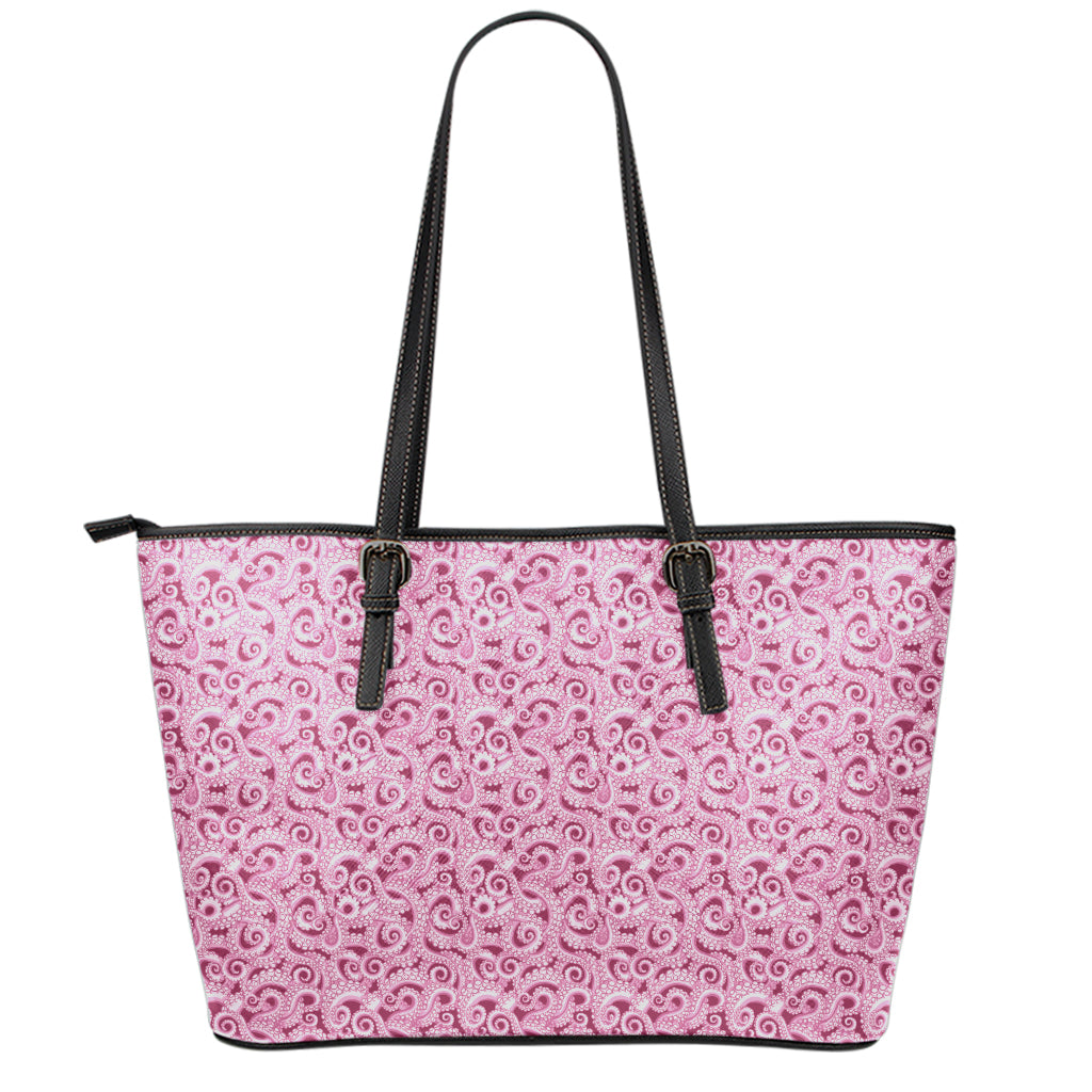 Pink Octopus Tentacles Pattern Print Leather Tote Bag