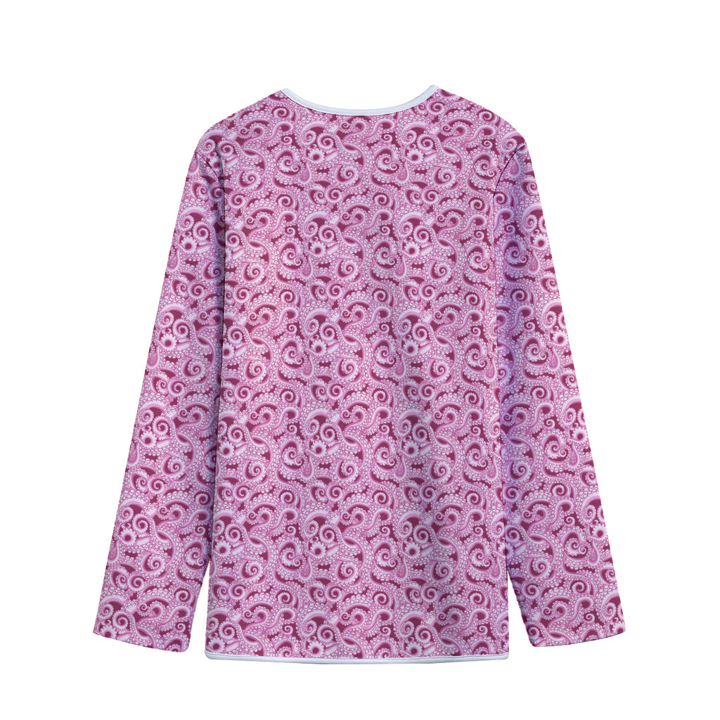 Pink Octopus Tentacles Pattern Print Long Sleeve Short Coat