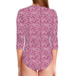 Pink Octopus Tentacles Pattern Print Long Sleeve Swimsuit