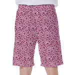 Pink Octopus Tentacles Pattern Print Men's Beach Shorts