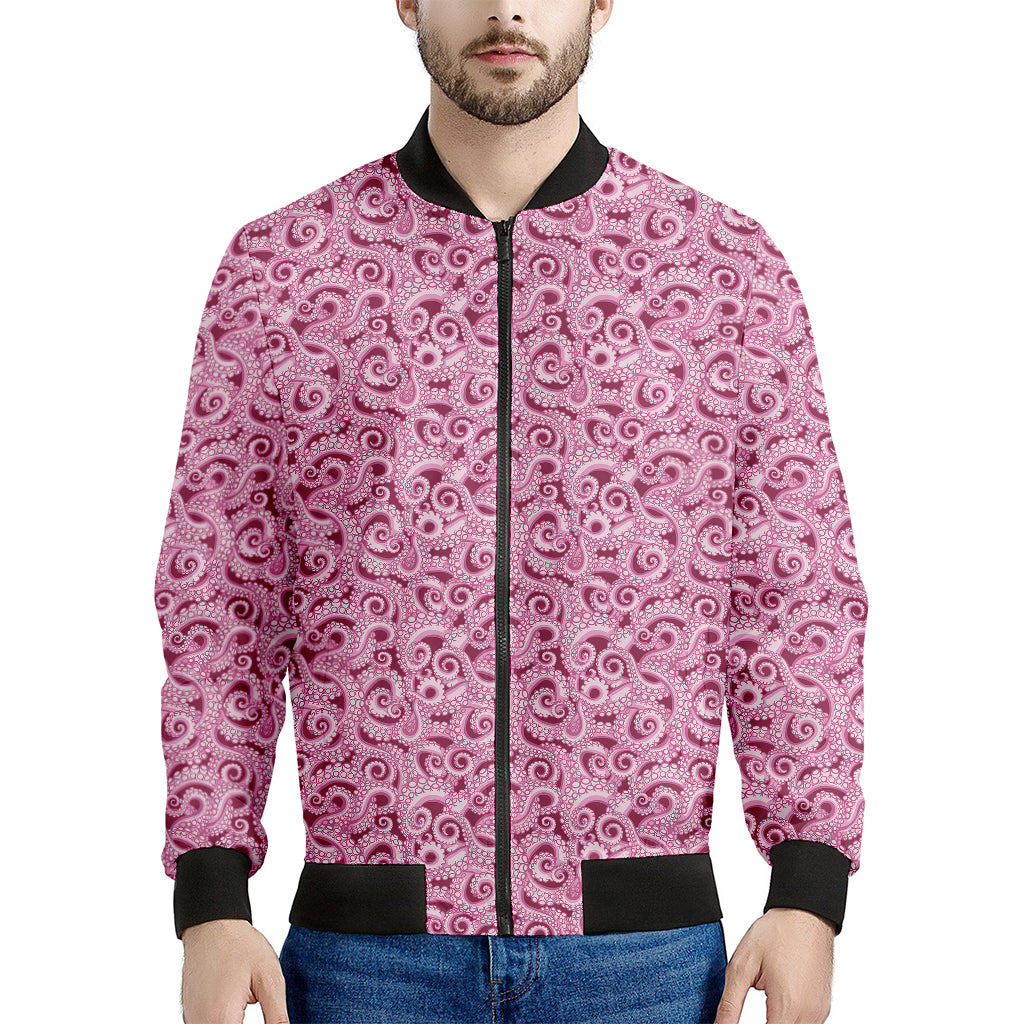 Pink Octopus Tentacles Pattern Print Men's Bomber Jacket